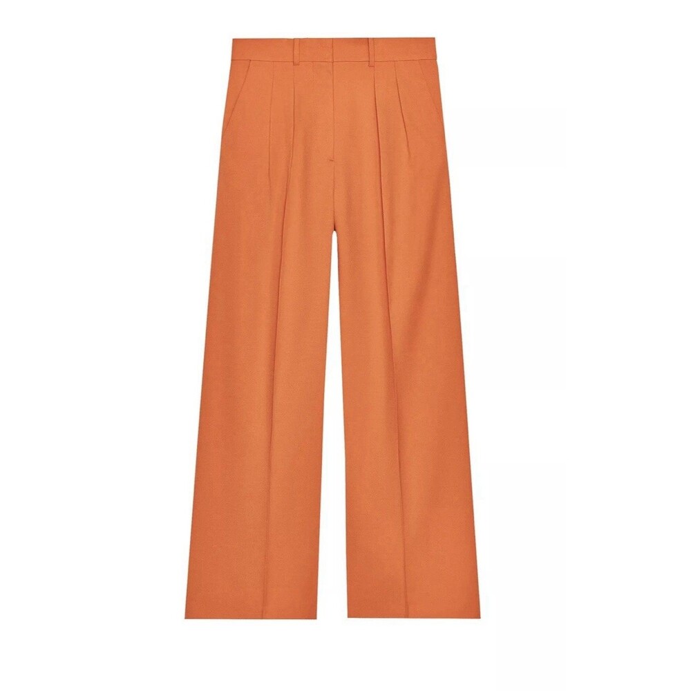 Zara Wide Leg Classic Pleated Blue Orange Size Small NWT